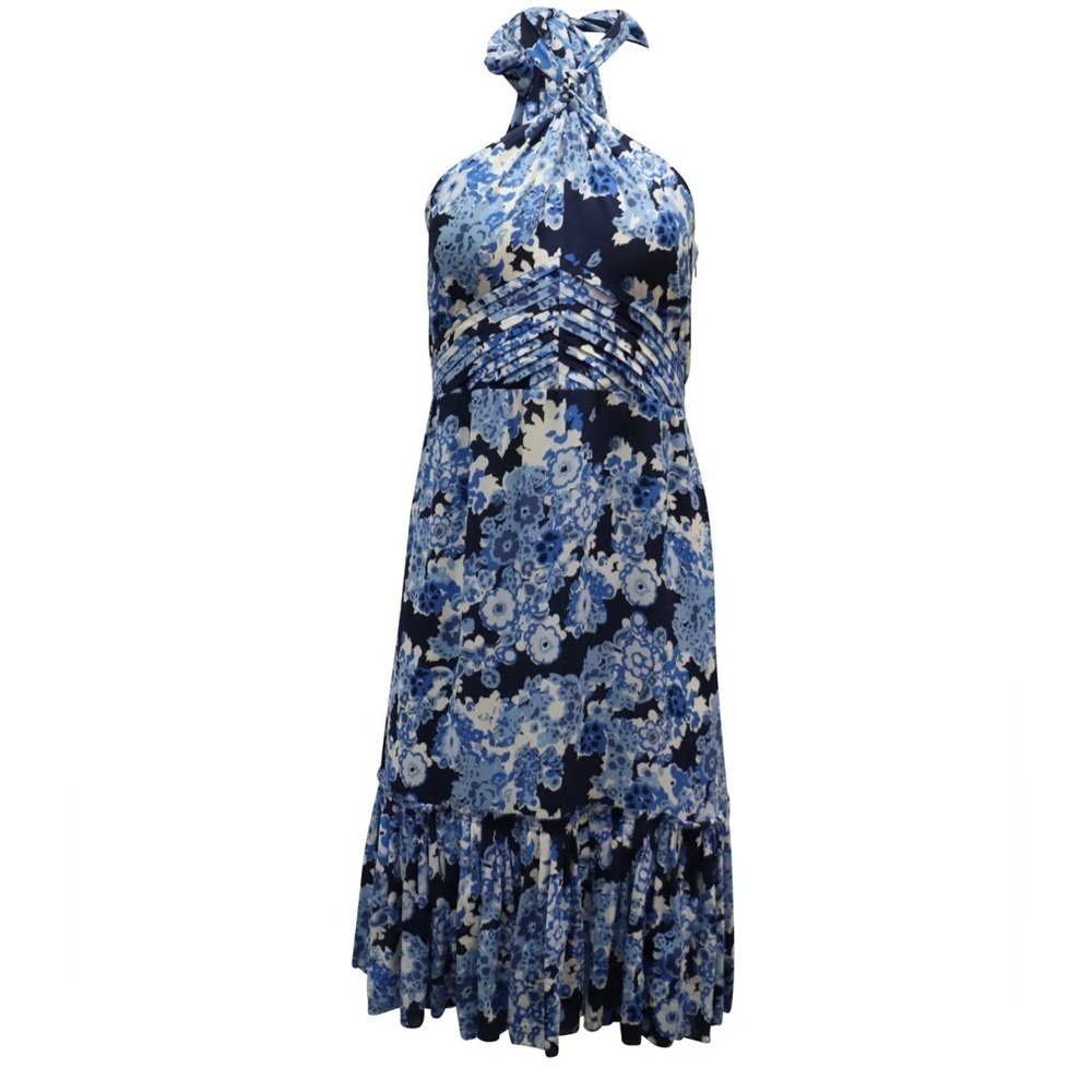 Tory Burch Halter Midi Dress in Floral Blue Silk 4